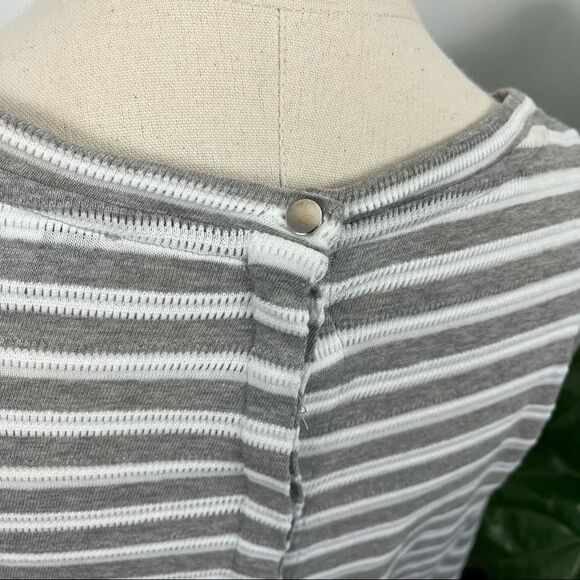 Reiss White Grey Striped Knit Tee Button Back Small - Picture 7 of 12